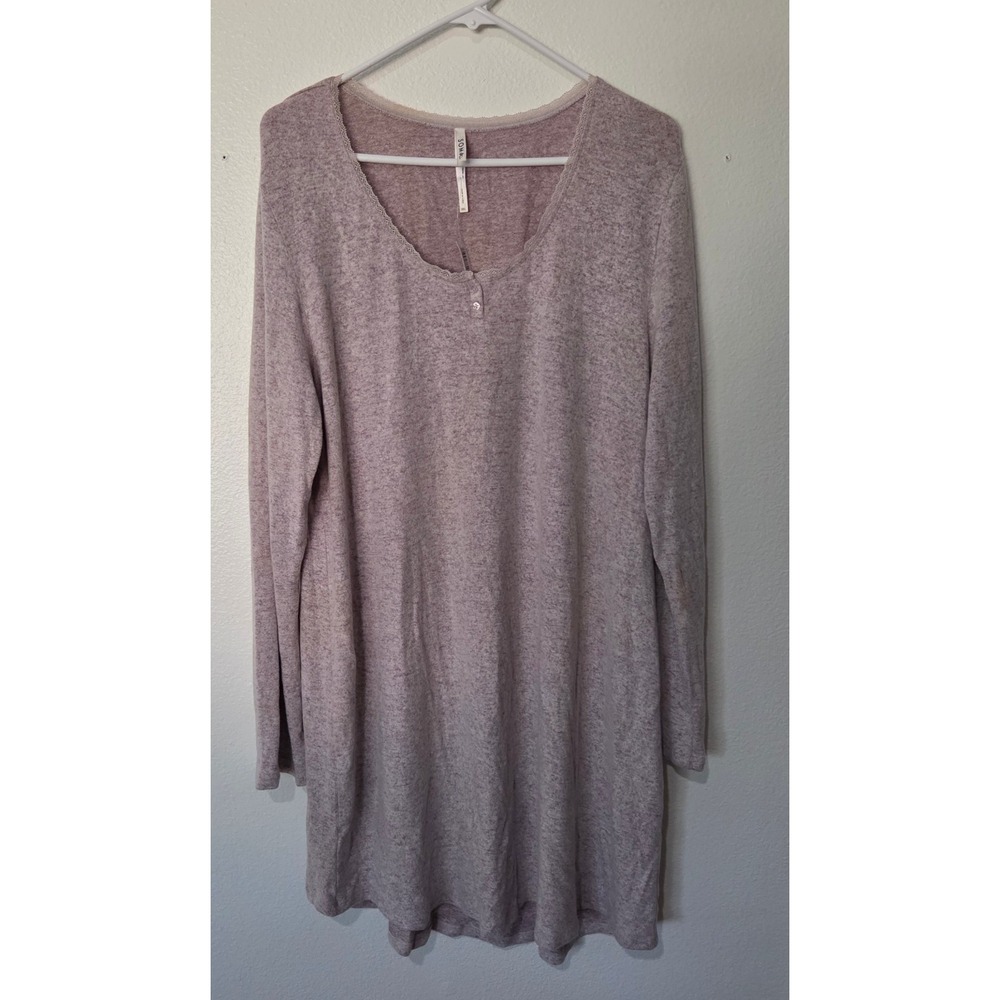 NEW Soma CozyLuxe Long Sleeve Sleepshirt Textured Heather Pink XXL     570376295
